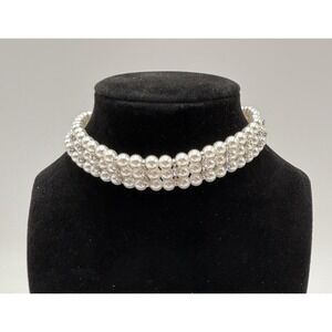 Roman RMN Faux Pearl Rhinestone Choker Necklace Multi Strand Bridal 16-18"